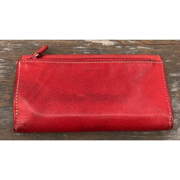 Vintage Fossil Genuine Leather Tri-Fold Checkbook Wallet Red - Picture 9 of 12